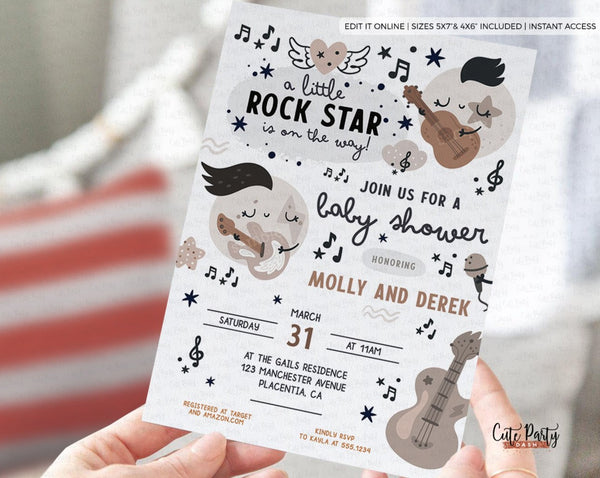 Little Rock Star Guitar Baby Shower Invitation - Digital Download
