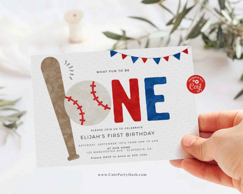 Editable Baseball First Birthday Party invitation - Instant Download