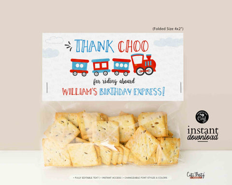 EDITABLE Chugga Chugga Choo choo Train Birthday Party bag toppers