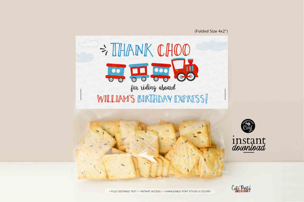 EDITABLE Chugga Chugga Choo choo Train Birthday Party bag toppers