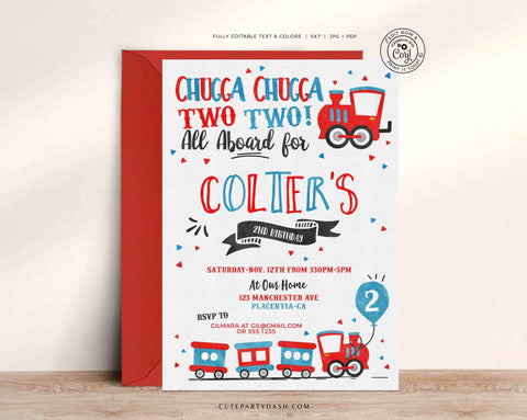 EDITABLE Chugga Chugga Choo choo Train Birthday Party invitation Template- Instant Download