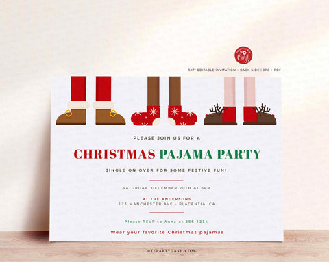 Christmas Pajama Party Invitation - Digital Download