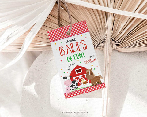 Red Barnyard Birthday favor tag, Farm Animals gift tags - Instant Download