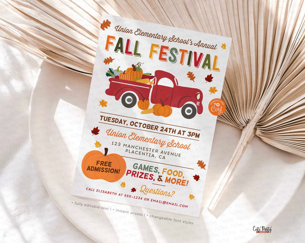 EDITABLE Fall Festival Invitation, Fall Festival Fall Harvest Flyer, Halloween Community Fundraiser Event, School Pto 396 INSTANT DOWNLOAD