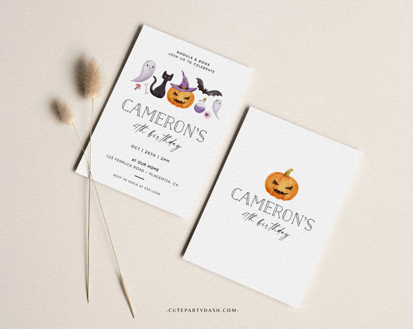 Modern Halloween Birthday invitation, Minimalist Halloween Party Editable Invitation, Watercolor Minimal Halloween 397 INSTANT DOWNLOAD
