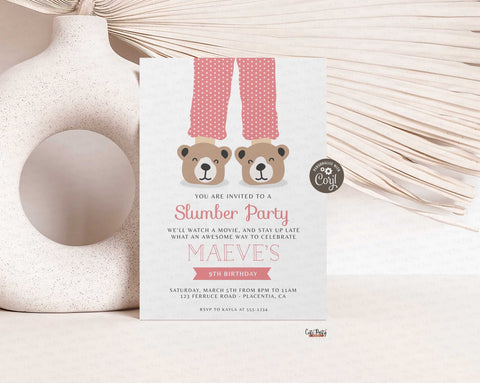 Modern Pajama Party Invitation, Sleepover Slumber Party Birthday - Instant Download