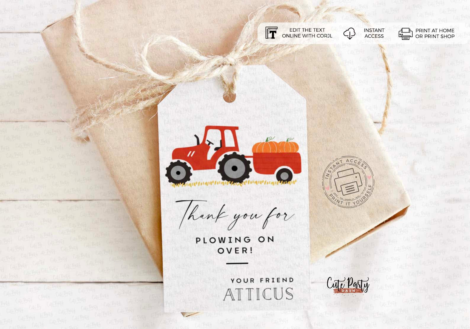 Little Pumpkin Red Tractor Birthday Favor tag - Instant Download – Cute  Party Dash, image size:1588x1112