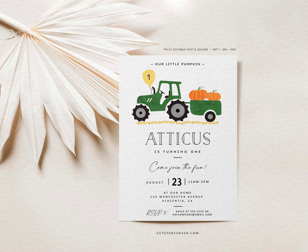 Little Pumpkin Green Tractor Birthday Favor tag - Instant Download