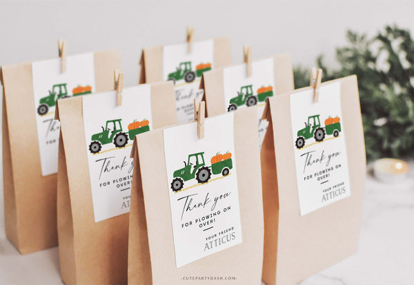 Green Tractor Pumpkin Birthday Party Invitation - Instant Download