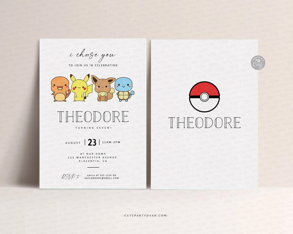 Modern Minimalist Pokemon Birthday Invitation - Digital Download Cute Party Dash Modern Minimalist Pokemon Birthday Invitation - Digital Download Cute Party Dash