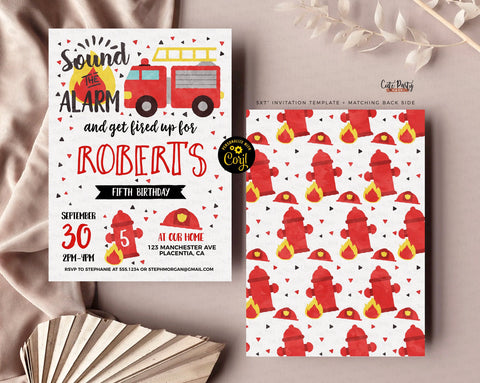 Fireman Birthday Party Invitation - Digital Download