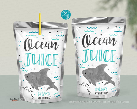 Shark birthday Printable Capri Sun Label template- Digital Download