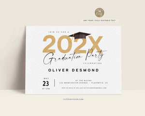EDITABLE Graduation Party invitation Template, Modern Graduation Invite, Printable Grad cap Invitation - Instant Download