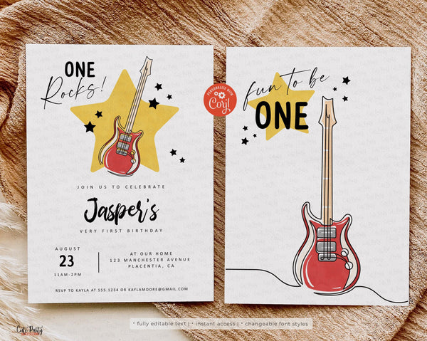 One Rocks Baby 1st Birthday Invitation - Digital Download