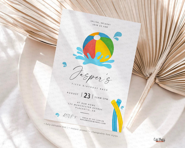 Modern Minimalist Pool Party birthday invitation