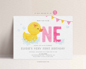 Rubber Duck Girl First birthday Party invitation