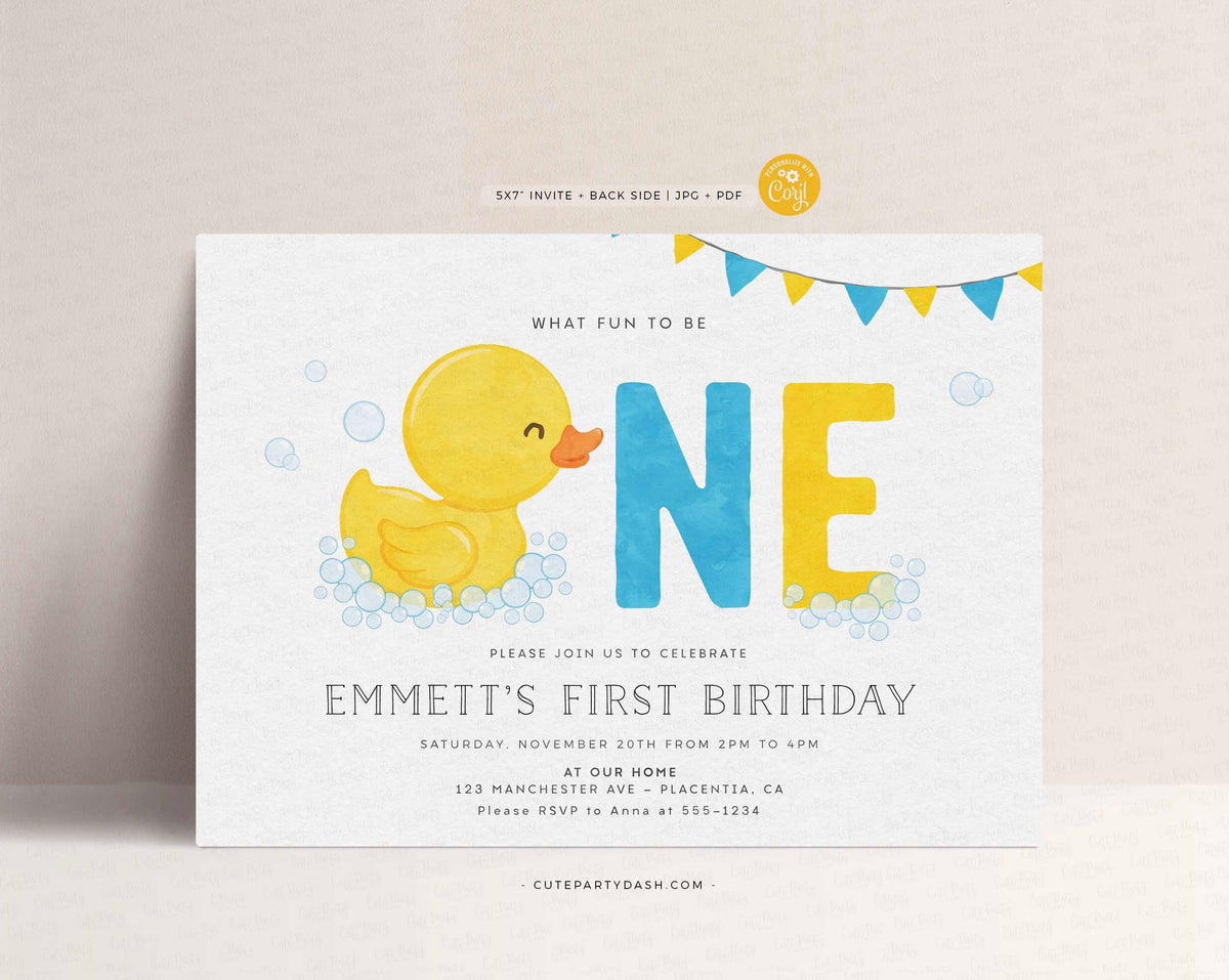 Rubber Duck First birthday Party invitation- Instant Download – Cute