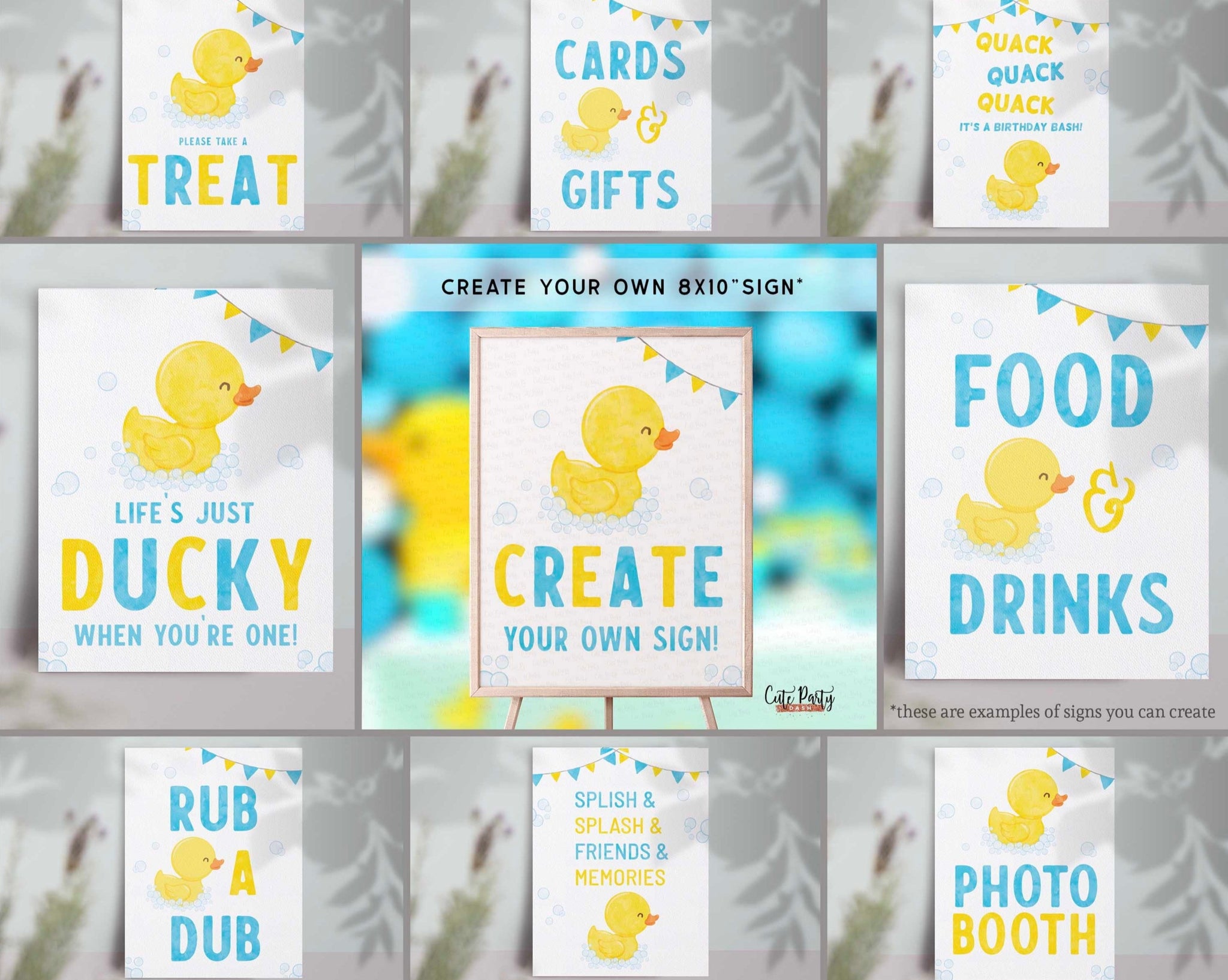 Editable Rubber Duck Party Signs 