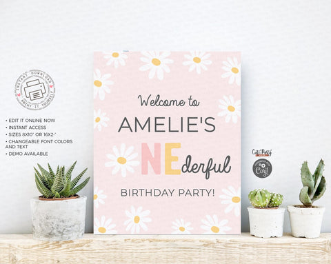 Daisy First Birthday Welcome Sign, Door Sign
