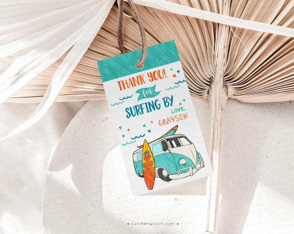 Surf Birthday Party Favor tag, Surfing Party Gift Tag - Instant Download