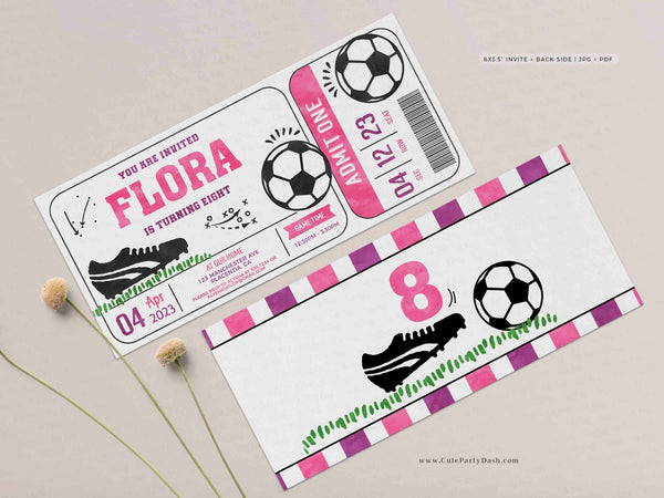 EDITABLE Soccer Girl Birthday Party Ticket invitation- Instant Download