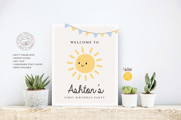 Little Sunshine Birthday Boy Party Welcome Sign