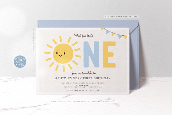 Little Sunshine Birthday Boy Party invitations