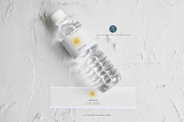 Little Sunshine Boy Birthday Water Bottle Labels- Digital Download