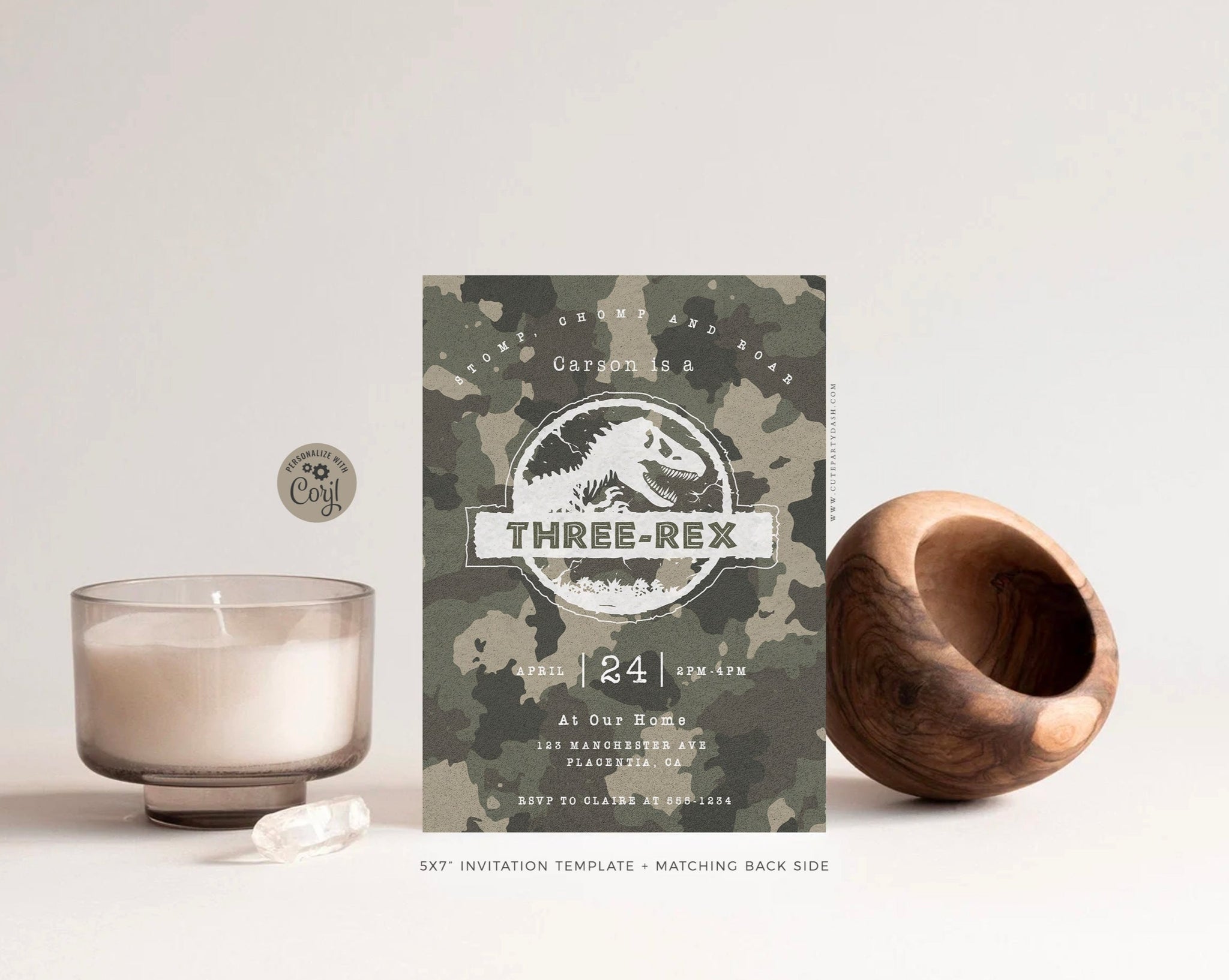 Three Rex Birthday Invitation, Dinosaur party invite Template - Instant Download