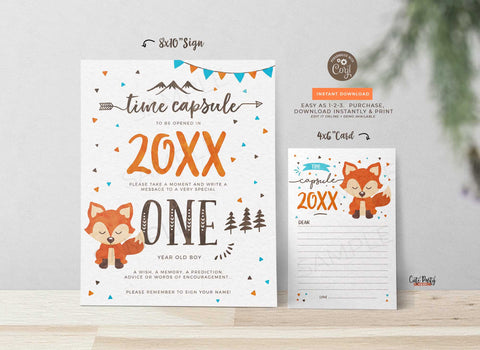 Fox Woodland First Birthday Time Capsule Card -