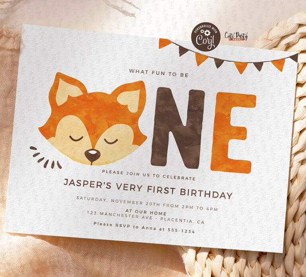 Fox Woodland First Birthday invitation