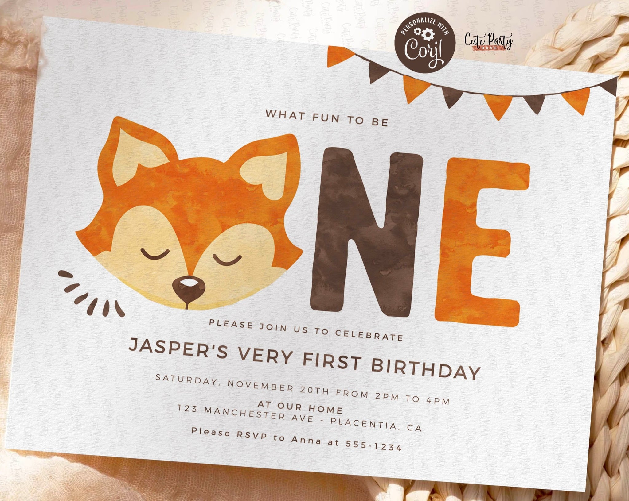 Fox Woodland Birthday Party Invitation