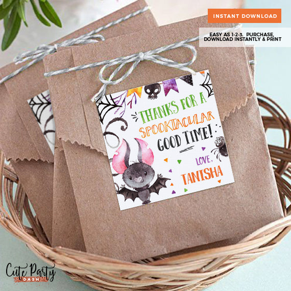 Halloween Birthday Party Favor Tags - Digital Download
