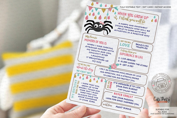 Editable Itsy Bitsy spider First birthday Girl wishes for the baby