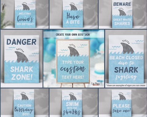 Shark Birthday Party Signs - Digital Download