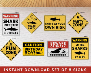 Danger Shark party Signs, Shark Birthday Signage Caution Sign