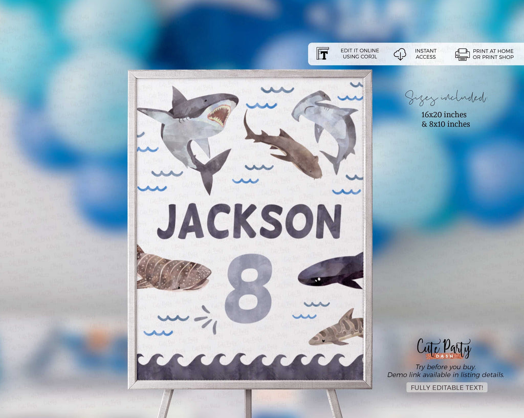 Editable Shark Birthday Party Decor Sign - Digital Download – Cute Party  Dash