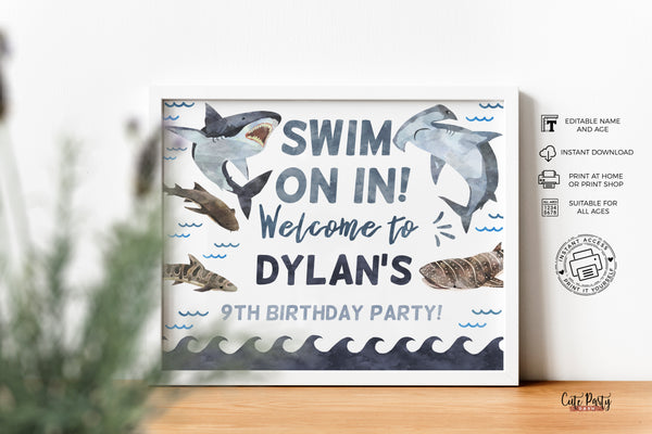 Editable Shark Birthday Party Decor Sign - Digital Download