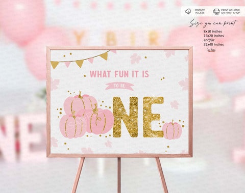 Little Pumpkin Gold Pink Birthday Party Sign - Instant Download