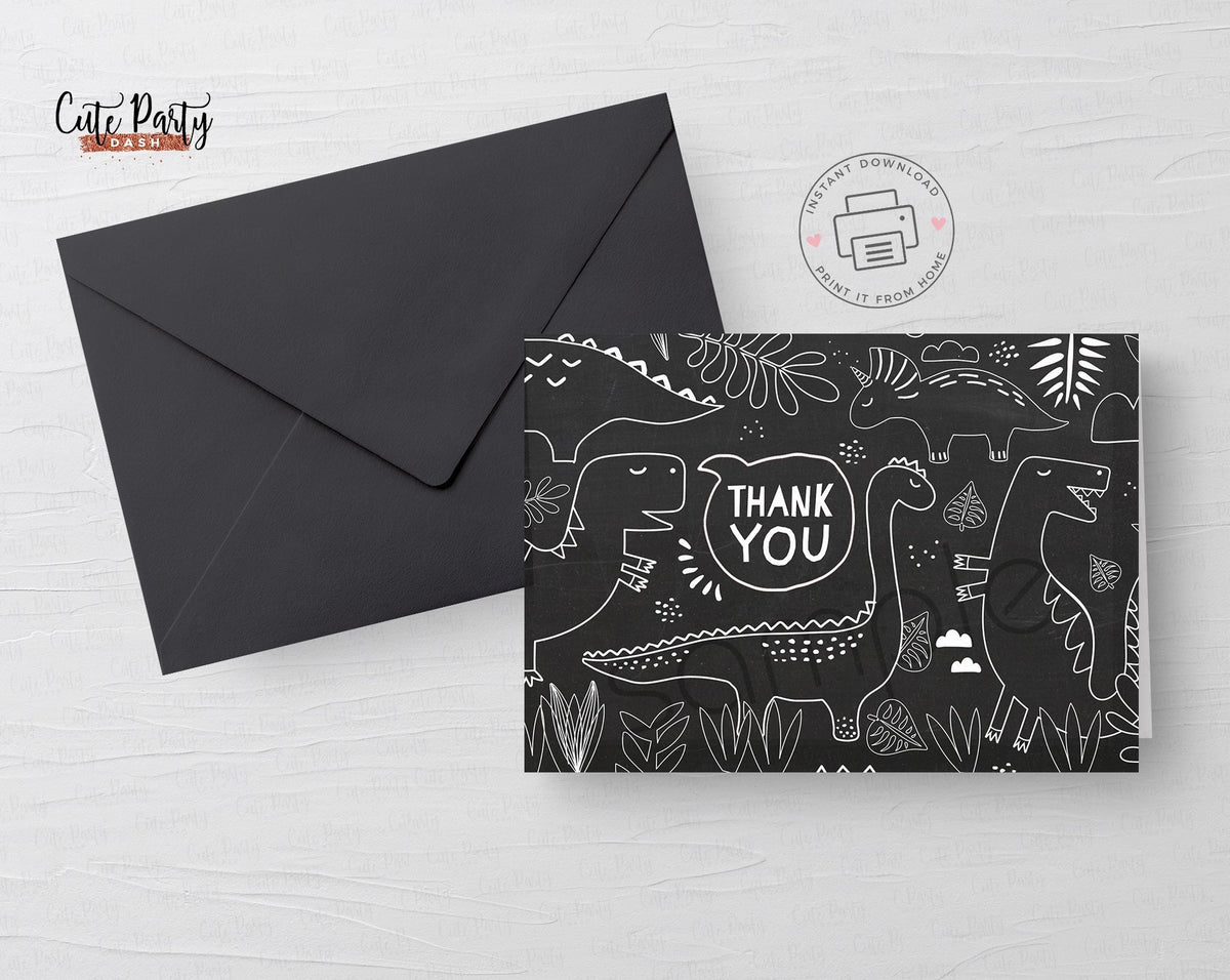 Dinosaur Birthday Party Thank You Cards Printable - Digital Download ...