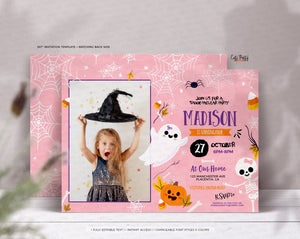 Halloween Birthday Photo Invitations Girl - Digital Download