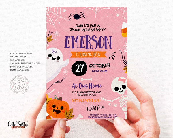 Halloween Birthday Invitations Girl - Digital Download