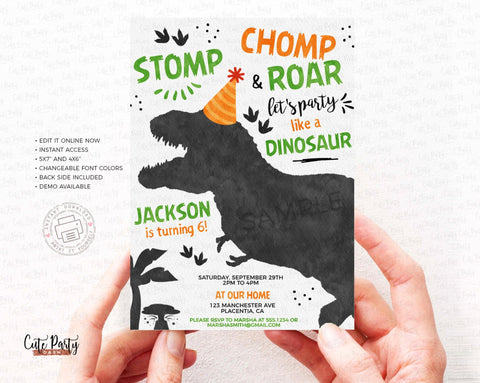 Dinosaurs Birthday Party Invitation - Digital Download