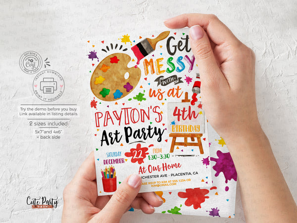 Editable Art Party Birthday Printable invitation