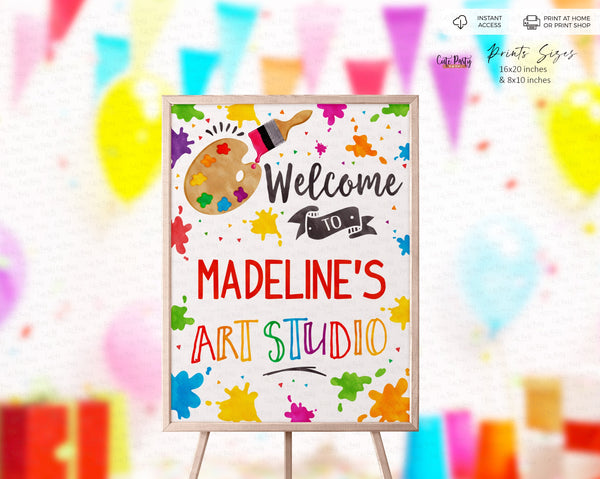 Art Party Birthday Welcome Sign Poster- Digital Download
