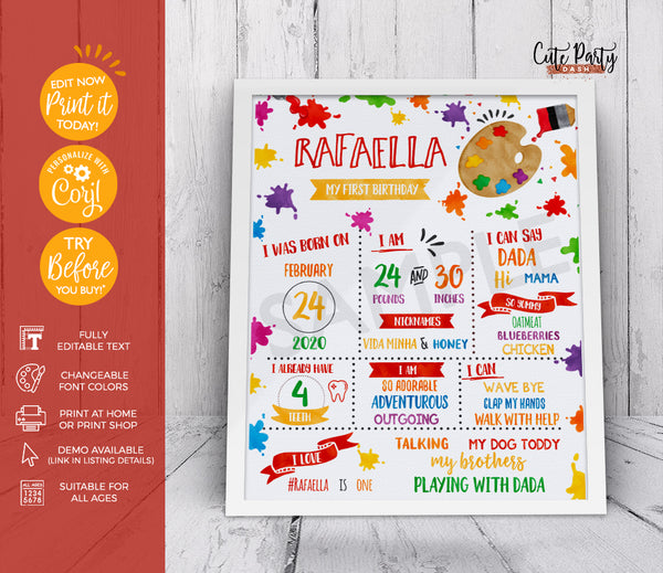 Art Birthday Party Invitation - Digital Download