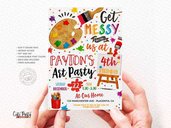 Art Birthday Party Invitation - Digital Download