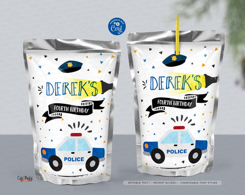 Police birthday Printable Capri Sun Label template- Digital Download