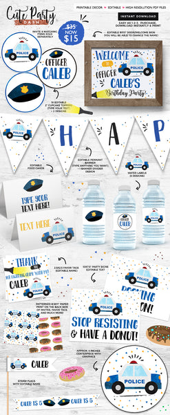 Police birthday Printable Capri Sun Label template- Digital Download