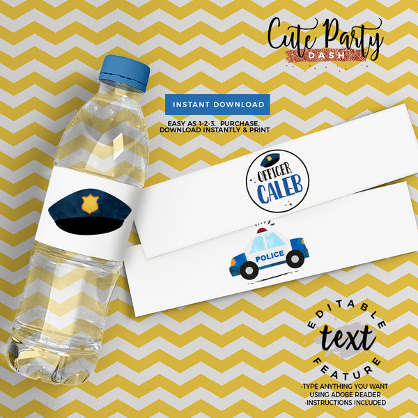 Police birthday Printable Capri Sun Label template- Digital Download